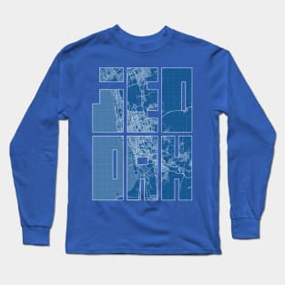 Jeddah, Makkah, Saudi Arabia City Map Typography - Blueprint Long Sleeve T-Shirt